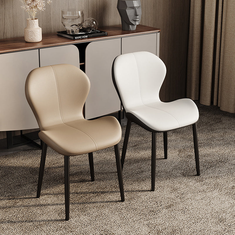 Respaldo de silla de comedor de acero al carbono de cuero con cojín trapezoidal de simplicidad moderna para comedor 