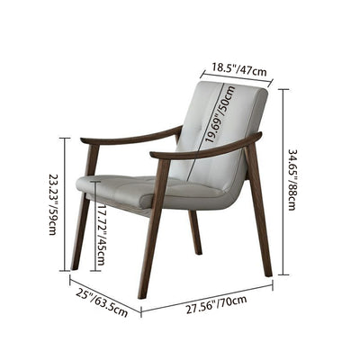 Chaise d'accent contemporaine nordique en cuir carré avec dossier et accoudoir en bois de frêne pour salon 
