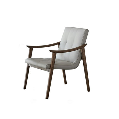 Chaise d'accent contemporaine nordique en cuir carré avec dossier et accoudoir en bois de frêne pour salon 