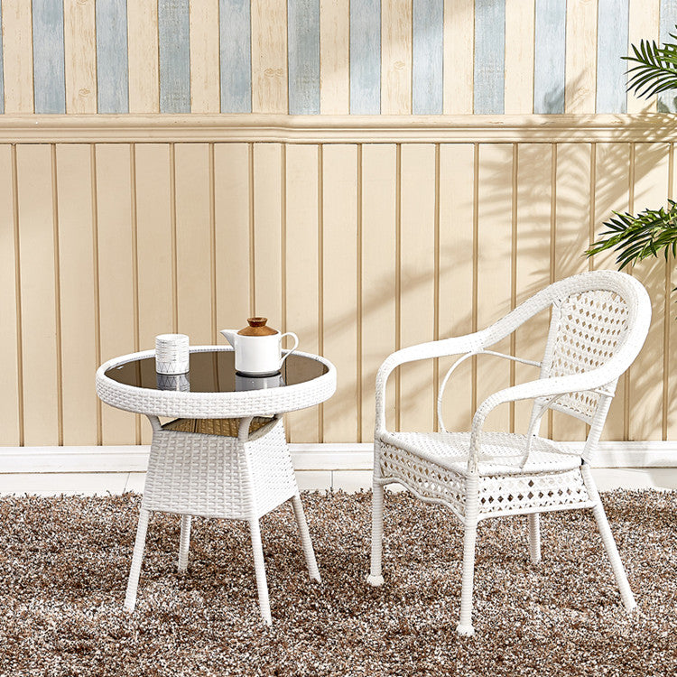 Chaise de salle à manger vintage traditionnelle en rotin annulaire avec dossier et accoudoirs pour salle à manger 
