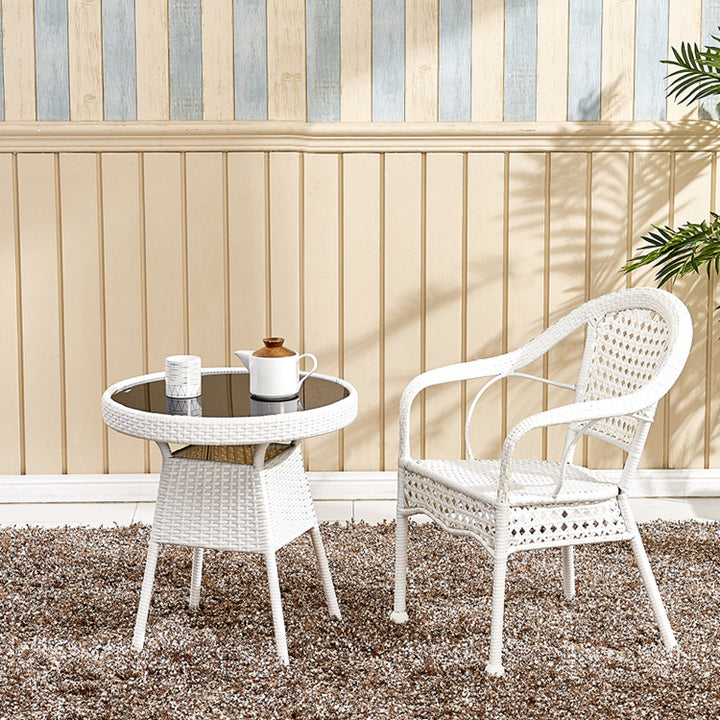 Chaise de salle à manger vintage traditionnelle en rotin annulaire avec dossier et accoudoirs pour salle à manger 