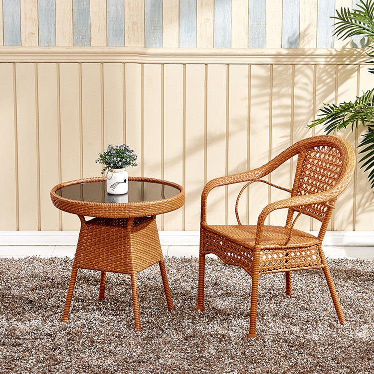 Chaise de salle à manger vintage traditionnelle en rotin annulaire avec dossier et accoudoirs pour salle à manger 