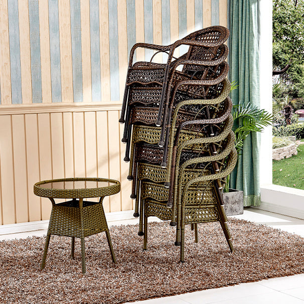Chaise de salle à manger vintage traditionnelle en rotin annulaire avec dossier et accoudoirs pour salle à manger 