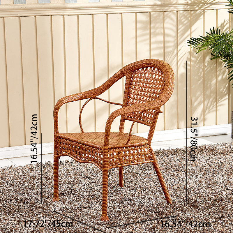 Chaise de salle à manger vintage traditionnelle en rotin annulaire avec dossier et accoudoirs pour salle à manger 
