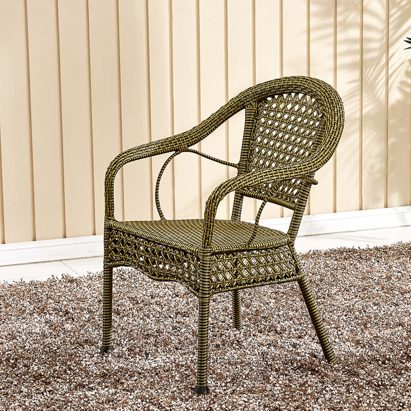 Chaise de salle à manger vintage traditionnelle en rotin annulaire avec dossier et accoudoirs pour salle à manger 