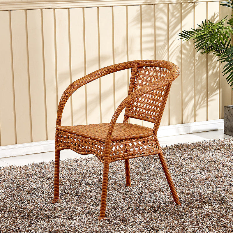 Chaise de salle à manger vintage traditionnelle en rotin annulaire avec dossier et accoudoirs pour salle à manger 