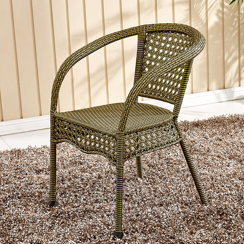 Chaise de salle à manger vintage traditionnelle en rotin annulaire avec dossier et accoudoirs pour salle à manger 