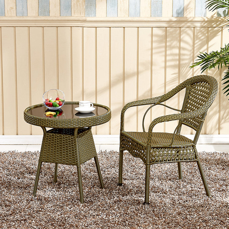 Chaise de salle à manger vintage traditionnelle en rotin annulaire avec dossier et accoudoirs pour salle à manger 