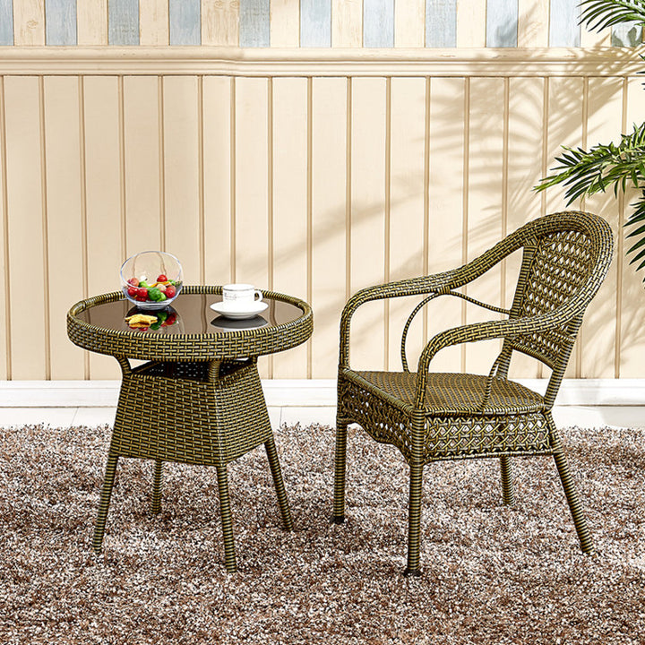 Chaise de salle à manger vintage traditionnelle en rotin annulaire avec dossier et accoudoirs pour salle à manger 