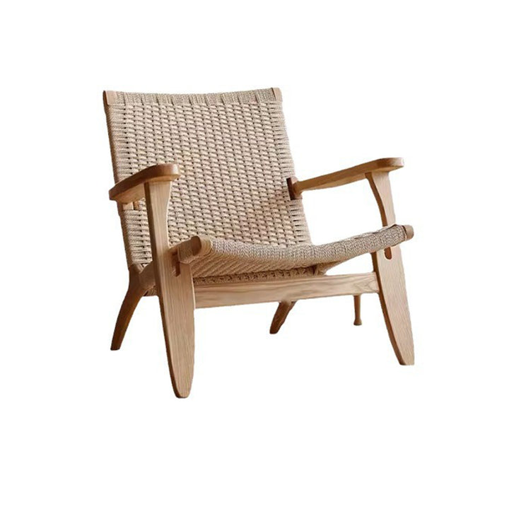 Traditional Japanese Square Ash Wood Kraft Paper Rope Dining Chair Backrest Armrest For Dining Room