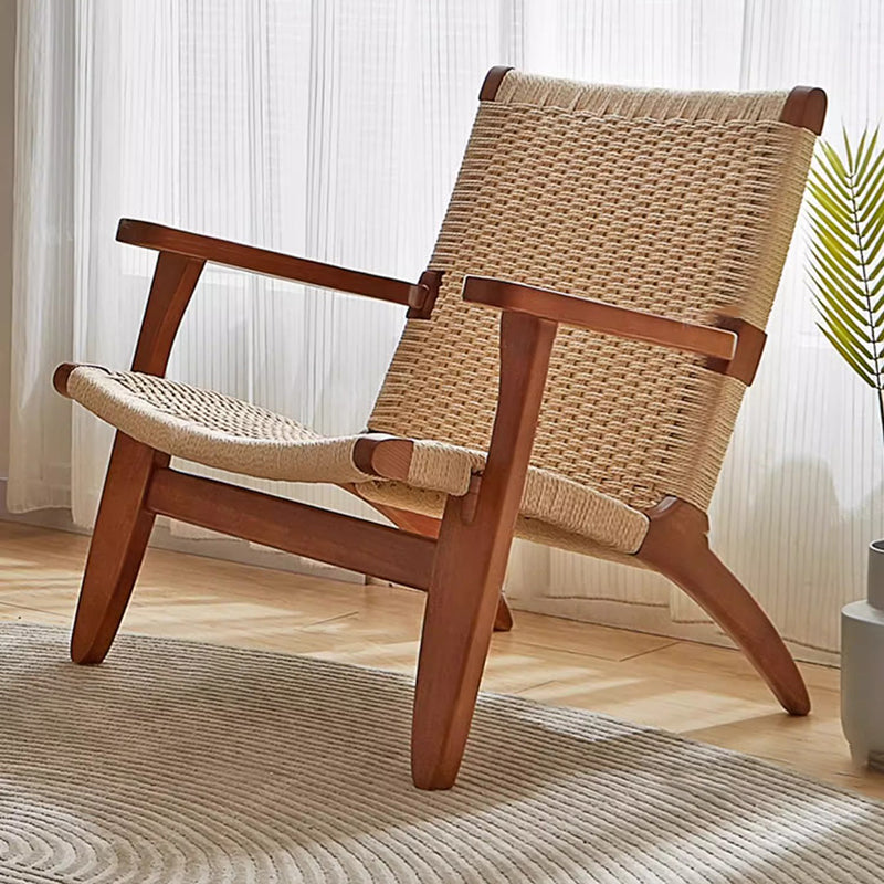 Traditional Japanese Square Ash Wood Kraft Paper Rope Dining Chair Backrest Armrest For Dining Room