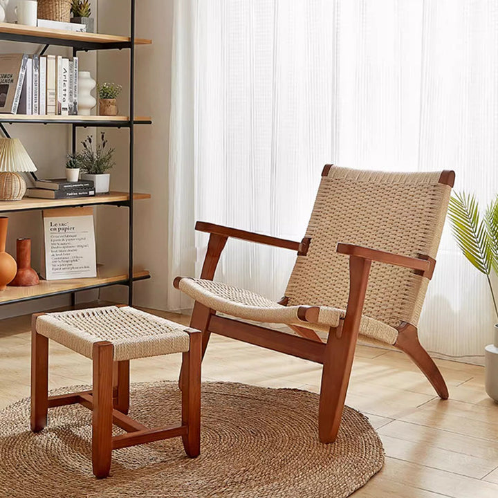 Traditional Japanese Square Ash Wood Kraft Paper Rope Dining Chair Backrest Armrest For Dining Room