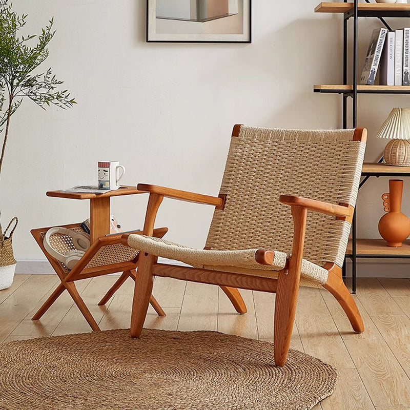 Traditional Japanese Square Ash Wood Kraft Paper Rope Dining Chair Backrest Armrest For Dining Room