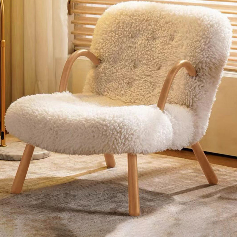 Modern Simplicity Square Lambswool Solid Wood Accent Chair Backrest Armrest For Living Room