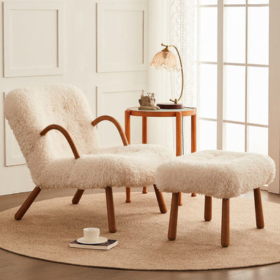 Modern Simplicity Square Lambswool Solid Wood Accent Chair Backrest Armrest For Living Room