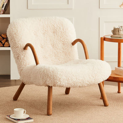 Modern Simplicity Square Lambswool Solid Wood Accent Chair Backrest Armrest For Living Room