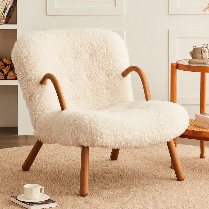 Modern Simplicity Square Lambswool Solid Wood Accent Chair Backrest Armrest For Living Room