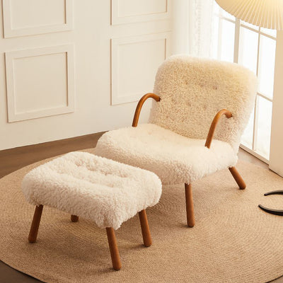 Modern Simplicity Square Lambswool Solid Wood Accent Chair Backrest Armrest For Living Room
