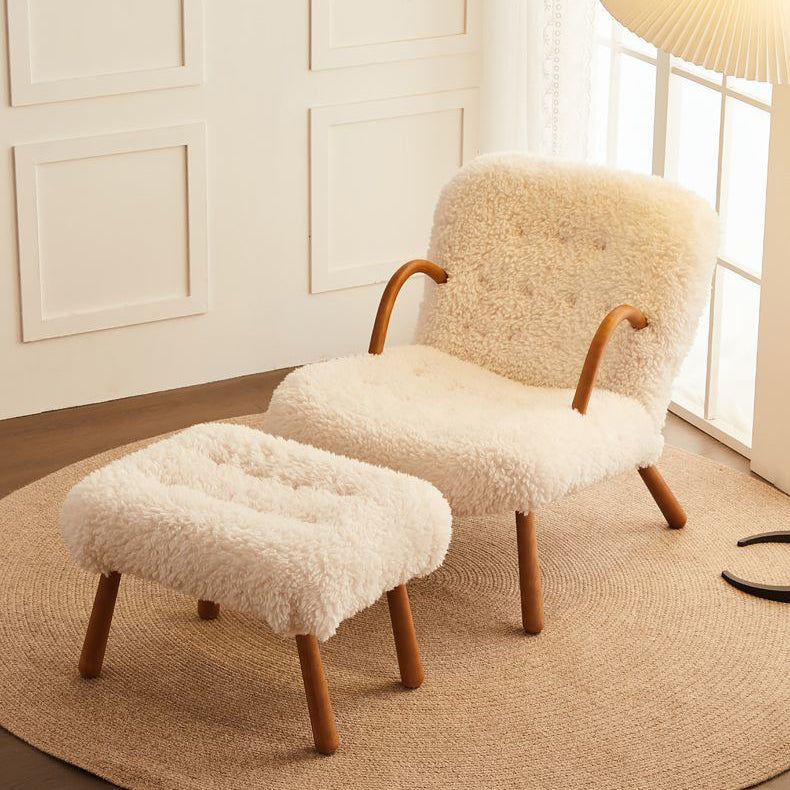 Modern Simplicity Square Lambswool Solid Wood Accent Chair Backrest Armrest For Living Room