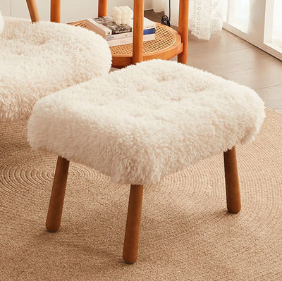 Modern Simplicity Square Lambswool Solid Wood Accent Chair Backrest Armrest For Living Room