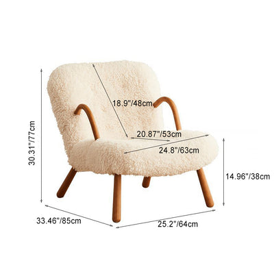 Modern Simplicity Square Lambswool Solid Wood Accent Chair Backrest Armrest For Living Room