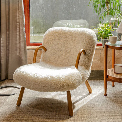Modern Simplicity Square Lambswool Solid Wood Accent Chair Backrest Armrest For Living Room