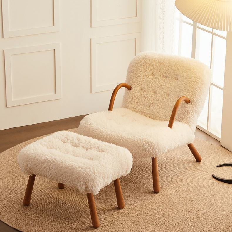 Modern Simplicity Square Lambswool Solid Wood Accent Chair Backrest Armrest For Living Room