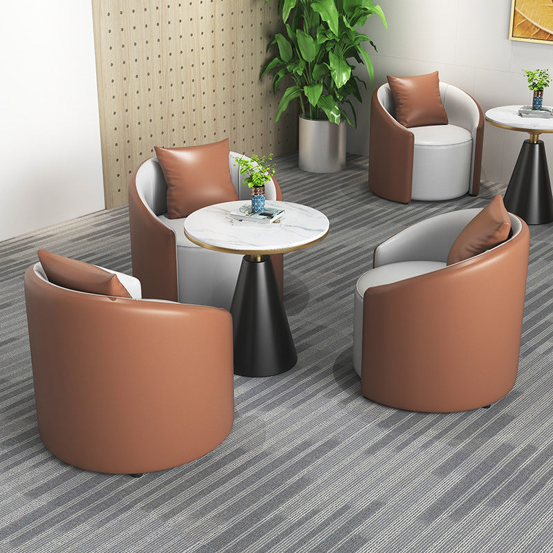 Modern Simplicity Cylinder Leather Solid Wood Accent Chair Backrest Armrest For Living Room