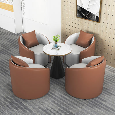 Modern Simplicity Cylinder Leather Solid Wood Accent Chair Backrest Armrest For Living Room