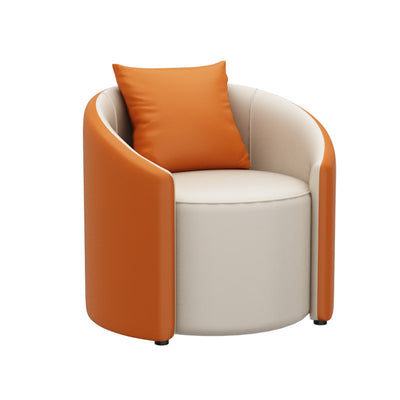 Modern Simplicity Cylinder Leather Solid Wood Accent Chair Backrest Armrest For Living Room