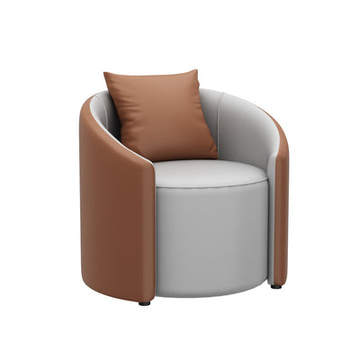 Modern Simplicity Cylinder Leather Solid Wood Accent Chair Backrest Armrest For Living Room