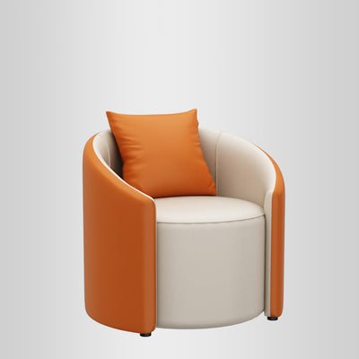 Modern Simplicity Cylinder Leather Solid Wood Accent Chair Backrest Armrest For Living Room
