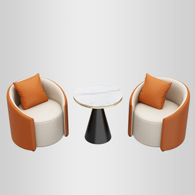 Modern Simplicity Cylinder Leather Solid Wood Accent Chair Backrest Armrest For Living Room