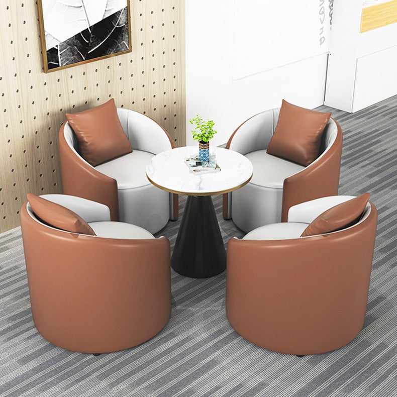 Modern Simplicity Cylinder Leather Solid Wood Accent Chair Backrest Armrest For Living Room