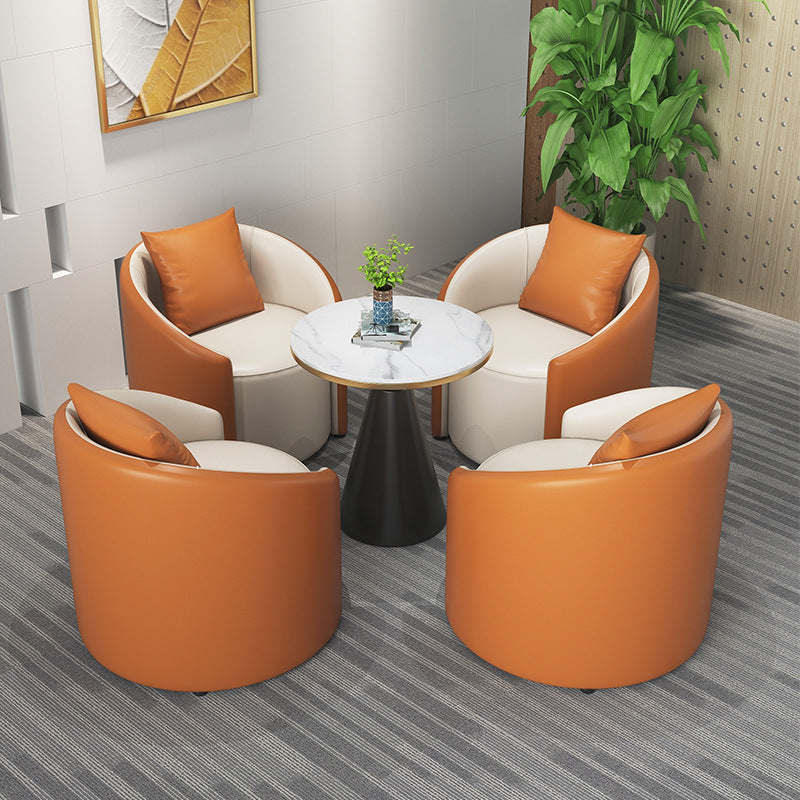 Modern Simplicity Cylinder Leather Solid Wood Accent Chair Backrest Armrest For Living Room