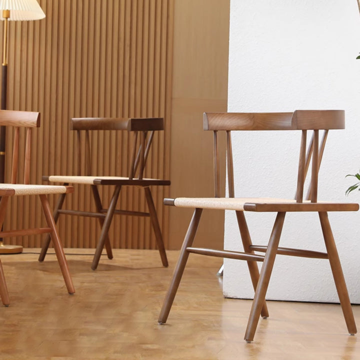 Traditional Chinese Square Rubberwood Kraft Pape Rope Dining Chair Backrest For Dining Room