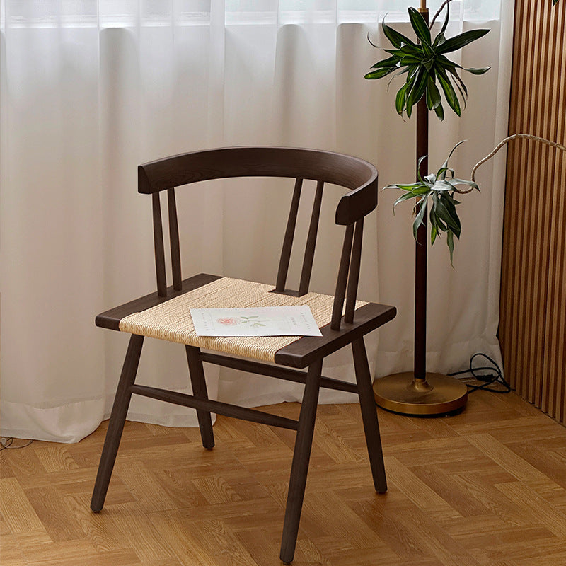 Traditional Chinese Square Rubberwood Kraft Pape Rope Dining Chair Backrest For Dining Room