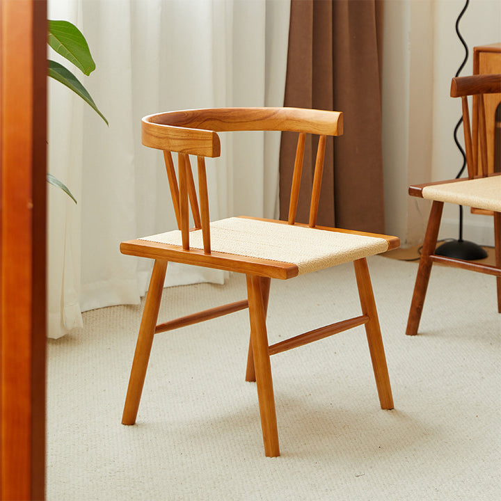 Traditional Chinese Square Rubberwood Kraft Pape Rope Dining Chair Backrest For Dining Room
