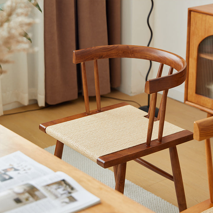 Traditional Chinese Square Rubberwood Kraft Pape Rope Dining Chair Backrest For Dining Room