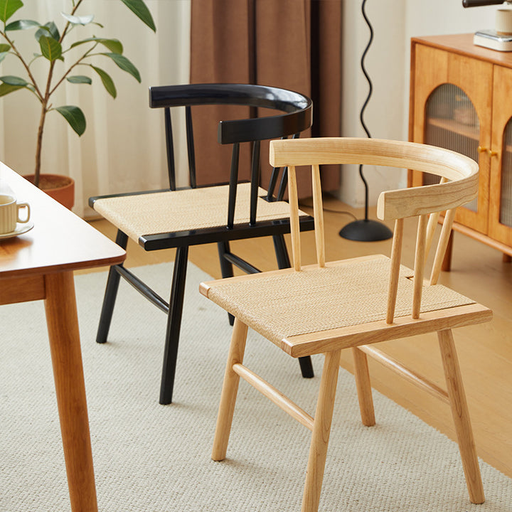 Traditional Chinese Square Rubberwood Kraft Pape Rope Dining Chair Backrest For Dining Room