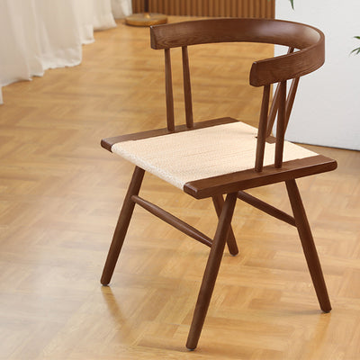 Respaldo de silla de comedor de cuerda de madera maciza cuadrada tradicional china para comedor 
