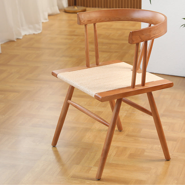 Traditional Chinese Square Rubberwood Kraft Pape Rope Dining Chair Backrest For Dining Room