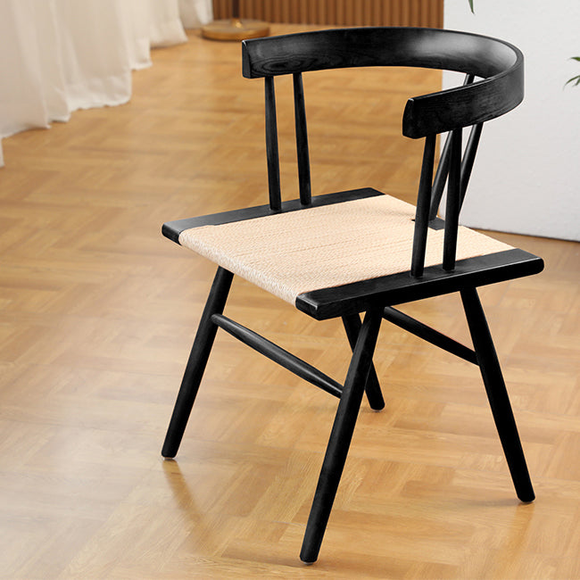 Traditional Chinese Square Rubberwood Kraft Pape Rope Dining Chair Backrest For Dining Room