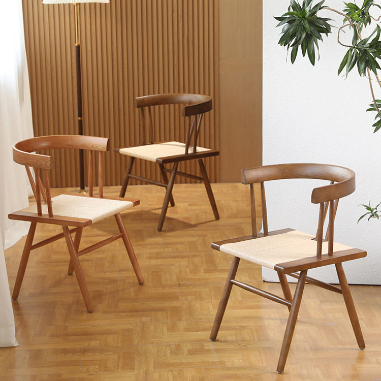 Traditional Chinese Square Rubberwood Kraft Pape Rope Dining Chair Backrest For Dining Room