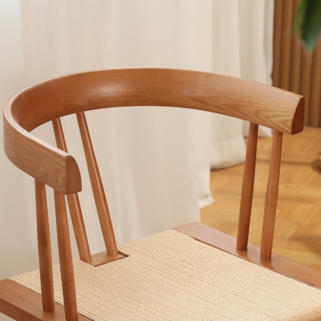 Traditional Chinese Square Rubberwood Kraft Pape Rope Dining Chair Backrest For Dining Room