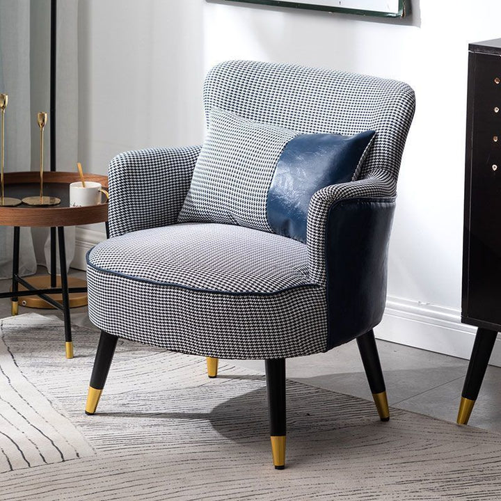 Chaise d'accent contemporaine scandinave ronde en bois massif avec dossier et accoudoirs en coton et chanvre pour salon 