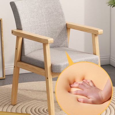 Chaise de salle à manger moderne minimaliste carrée en bois massif avec dossier et accoudoirs en coton 