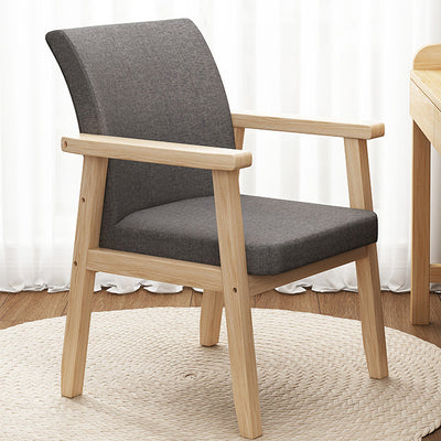 Chaise de salle à manger moderne minimaliste carrée en bois massif avec dossier et accoudoirs en coton 