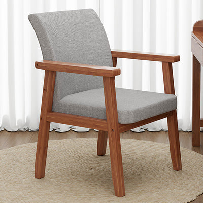 Chaise de salle à manger moderne minimaliste carrée en bois massif avec dossier et accoudoirs en coton 