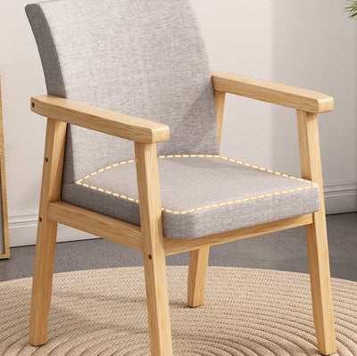 Chaise de salle à manger moderne minimaliste carrée en bois massif avec dossier et accoudoirs en coton 